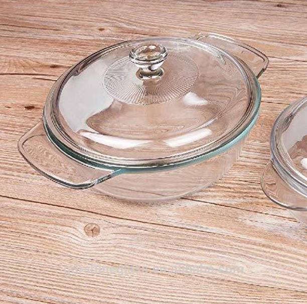 Priza Enterprise Glass Serving Bowl Glass Casserole Deep Round - (1.5 LTR) Oven and Microwave Safe Serving Bowl with Glass Lid Set of (1)