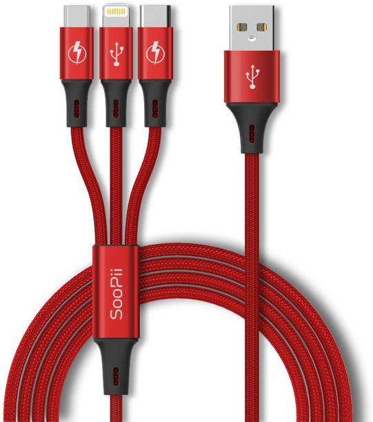 Soopii Lightning Cable 2 A 1.2 m Nylon 3 in 1 Lightning Micro and Type C 1.2 Meter Nylon Braided Fast Charging