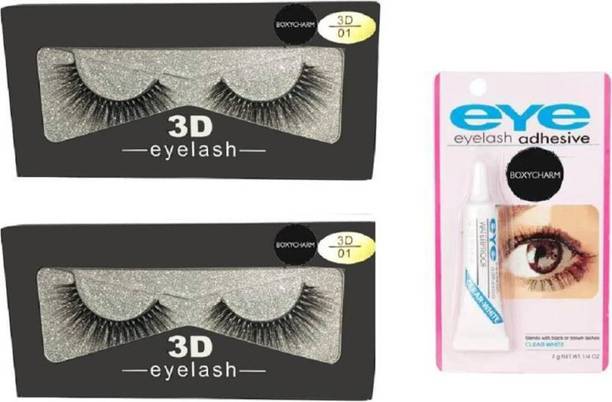 yellowpumpkin Pair of 2 Waterproof False Eyelashes with Adhesive Eyelash Glue (Pack of 3) (Pack of 3)