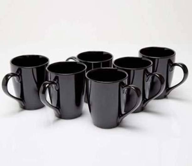 Flipkart SmartBuy Pack of 6 Black Shine 270 ml abstract Milks (Black) Ceramic Coffee Mug