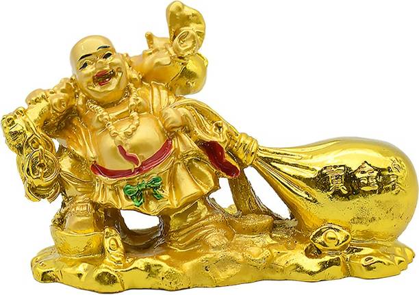 Dalvkot Vastu Feng Shui Laughing Buddha Idol with Money Bag for Wealth and Good Luck Decorative Showpiece  -  6 cm