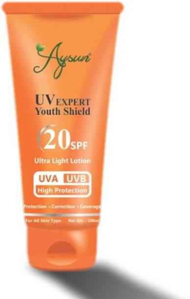 Aysun Sunscreen - SPF 50 PA+ UV Expert Youth Shield 20SPF Hydra Milk Face and Body Sunscreen UVA UAB High Protection
