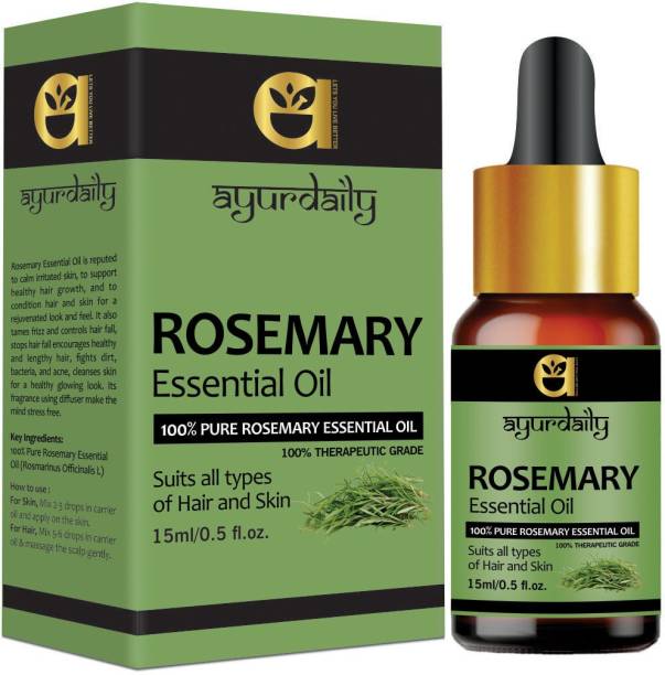 Ayurdaily Rosemary Essential Oil, 100% Pure & Natural & Undiluted Revitalizer for Hair Growth, Long, Shining & Strong Hair, Hydrating & Moisturizing Skin