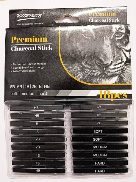 WORISON Compressed Charcoal 18pc Drawing Shading Charcoal Sticks Stick