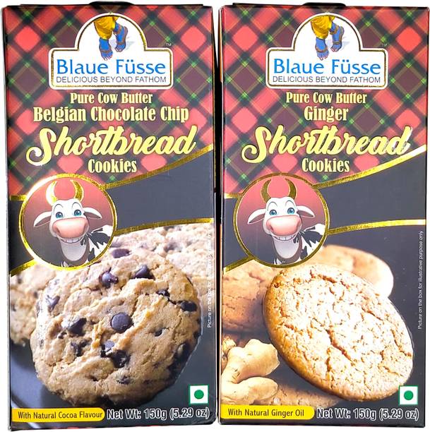 Blaue Füsse ure Cow Butter Ginger &Belgian Chocolate chips Shortbread Cookies1(50 gm/5.29 oz.) Half The Price of Walkers Cookies Biscuit
