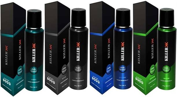 किलर ओशन, वेव, साइक्लोन, मरीन डिओडोरेंट स्प्रे बॉडी स्प्रे - पुरुषों और महिलाओं के लिए (150 ml, 4 का पैक) बॉडी स्प्रे  -  पुरुषों और महिलाओं के लिए