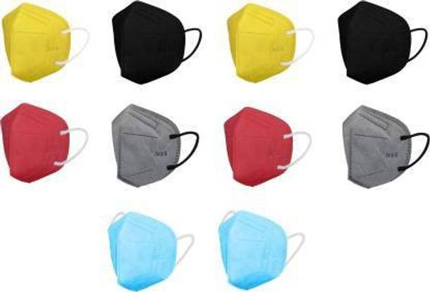 Wellstar Respirator Breathable 5-Layer with Nosepin Anti- Pollution , Anti- Virus Reusable, Washable Protective Respiratory Face Mask N95 FFP2 MULTICOLOR - 10 Water Resistant, Reusable, Washable (Multicolor, Free Size, Pack of 10) Non-Washable Surgical Mask