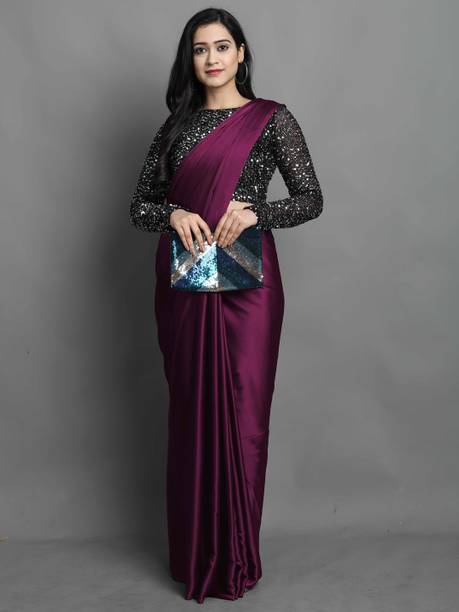 Solid/Plain Bollywood Silk Blend, Satin Saree