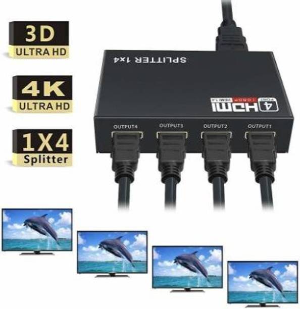 KUVERA 1 in 4 Out 3D 1.4 HDMI Splitter Duplicator Amplifier Switch AC Adapter - Black USB Adapter