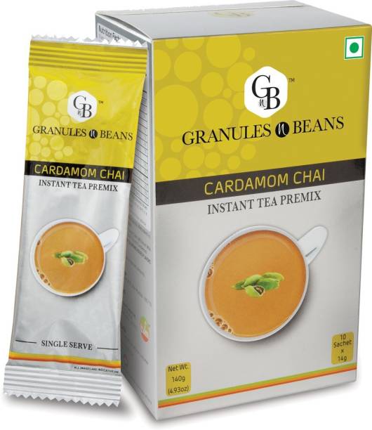 Granules and Beans Cardamom Tea Instant Premix (Pack of 2) | 100% Natural Elaichi Chai Instant Premix | 10 Sachets of 14gms Each Chai for Immunity & Freshness Cardamom Instant Tea Box