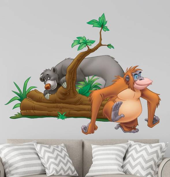 balkrishna wall stickers 60 cm Tree - King Louie Baloo Shere Khan Mowgli - Jungle Book 3d wall sticker Size-60x47 cm254 Self Adhesive Sticker