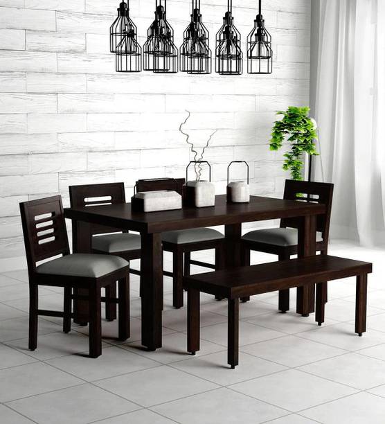 CHITRA FURNITURE Solid Sheesham Wood 6 Seater Dining Table Witn 4 Chair, 1 Bench For Dining Room Solid Wood 6 Seater Dining Set