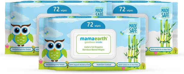 MamaEarth India's First Organic Bamboo Based Baby Wipes (72*3)