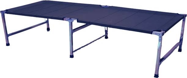 spacepanda Jordan Single Folding Bed in SS Frame And PVC Coated Fabric for Bedroom, camping, Living Room (Blue) Metal Single Bed