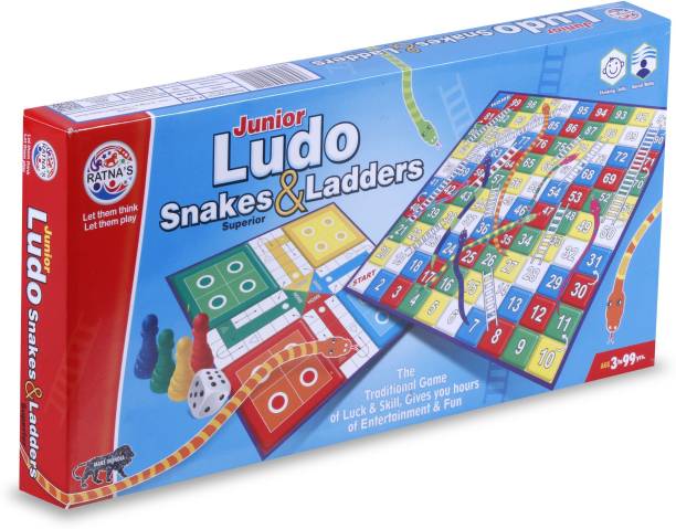 RATNA'S Ludo with Snakes & Ladders junior deluxe.The traditional game of luck and skill gives your hours of entertainment & fun. Party & Fun Games Board Game