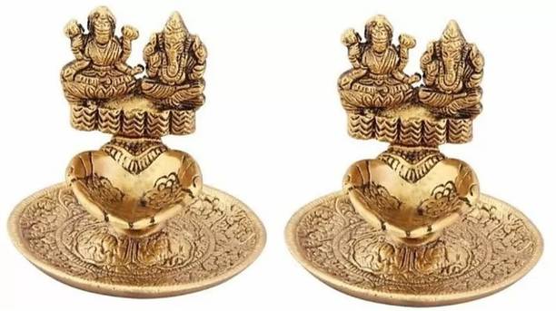 anil job works Laxmi Ganesh Diya For Pooja Table Set (pack of 2) Aluminium Aluminium (Pack of 2) Table Diya Set