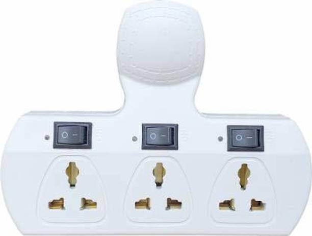 GEECONE COMBO Multi Plug 3+3 Universal Socket Extension Cordless Board Socket with Multi-Angle Adjustable mobile stand (white) 6 Amp Three Pin Plug