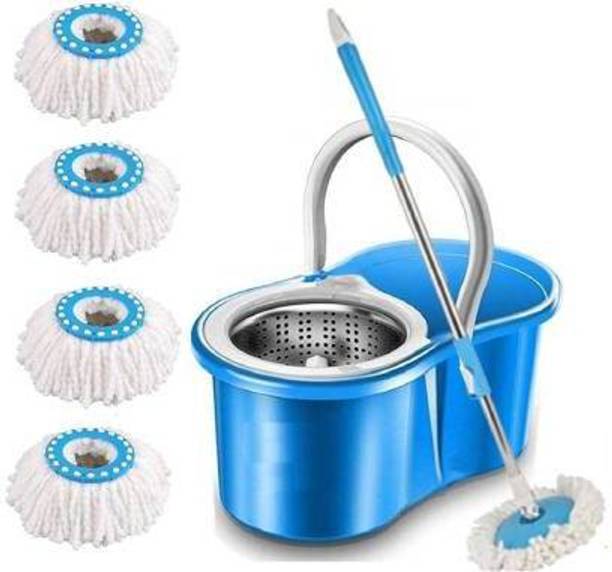 JSN Easy Magic Floor Mop 360° Bucket Sheep Steel Mop with 5 Refills Mop Set