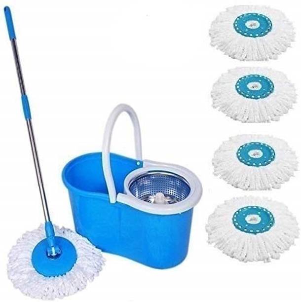 JSN Easy Magic Spin Floor Mop 360 Degree Bucket Mop with Steel Spinner 5 Refill Mop Set