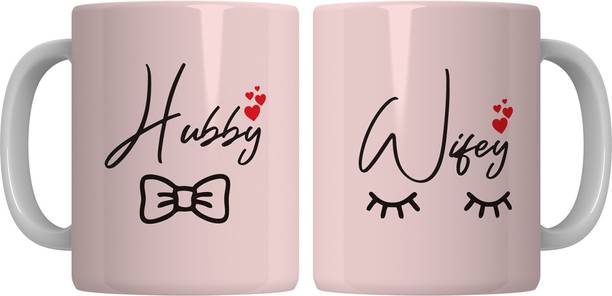 JAIPURART Hubby Wifey Cute Design Couple Gift Set Ceramic Coffee Mug