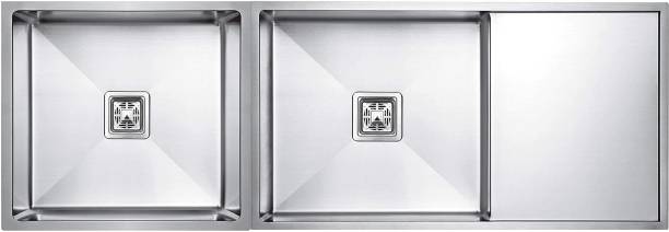 Prestige ( 45 x 20 x 10 Inch) 304 Grade Double Bowl with Drain Board Kitchen Sink (Silver) Vessel Sink