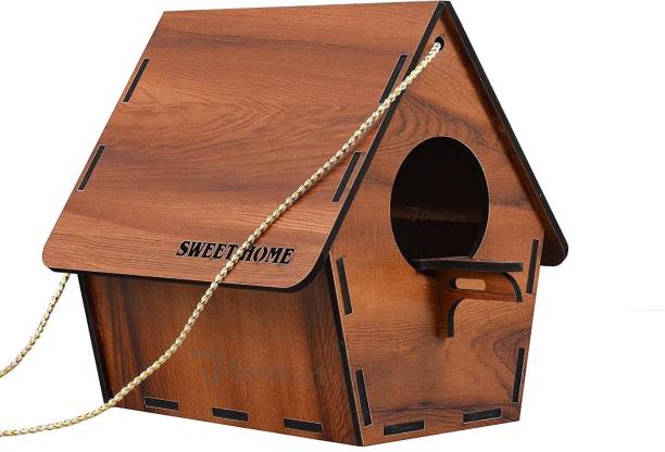 GENIYO Bird House for Balcony and Garden Hanging for Sparrow, Hummingbird, Kingfisher Bird Nest for Balcony Made with Water Resistant Wooden MDF Sheet with Hanging and Wall Patch (Wooden) Bird House