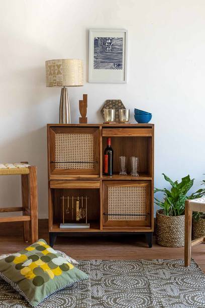 MAHIMART AND HANDICRAFTS Beautiful Sideboard For Living Room/BedRoom With Cane Work Solid Wood Free Standing Cabinet