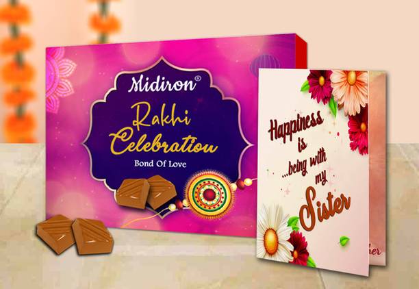 Midiron Rakhi Gift for Sister, Rakhi Celebration gift for Sister, Chocolate Gift for Sister, Chocolate with Greeting Card for sister Paper Gift Box