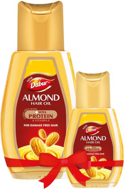 Dabur Almond Hair Oil with Almonds , Soya Protein and Vitamin E for Non Sticky , Damage free Hair - 500ml with 200ml Free Pack Hair Oil