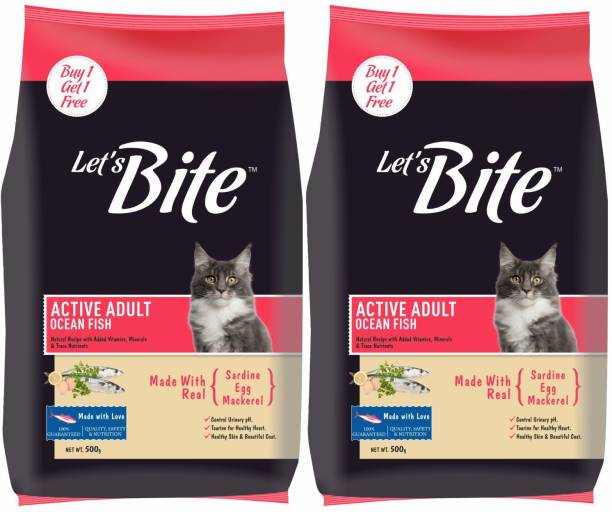 Let's bite (Buy 1 Get 1 Free) Active Ocean Fish 1 kg (2x0.5 kg) Dry Adult Cat Food