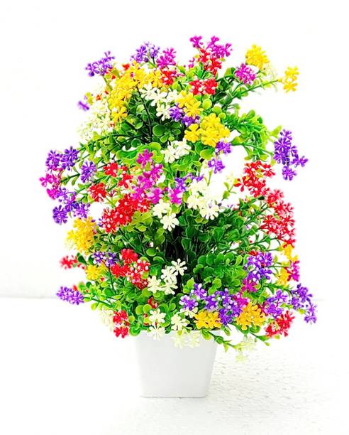 ज़ोनेज़र Artificial multicolor flowers for home decor with plastic pot best for home and office multicolor flowers pink red yellow green purple blue and white.carnetion बहुरंगी ट्यूलिप नक़ली फूल पॉट के साथ