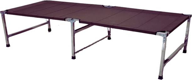 spacepanda Jordan Single folding Bed in SS Frame and PVC Coated Fabric for Bedroom, Outdoor, Living Room (Maroon) Metal Single Bed