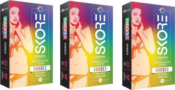 SKORE Shades Assorted Colours &amp; Dotted Flavored Condom Pack of 3 Condom
