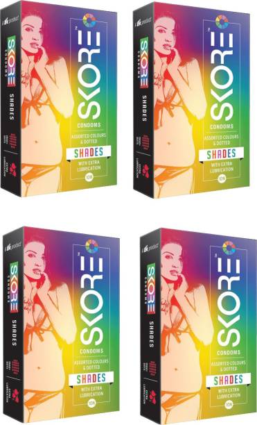 SKORE Shades Assorted Colours &amp; Dotted Flavored Condom Pack of 4 Condom