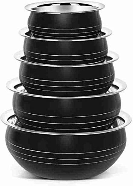 Nirvika stainless steel handi set Color Coating Black handi Set of 5 piece Cookware Set Non-Stick Coated Cookware Set