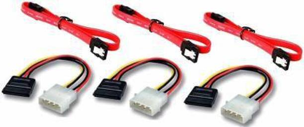 22 TECH Power Sharing Cable 0.65 m (Pack of 3+3) SATA III (Sata 3) Data Cable with Locking Latch + 4 Pin Molex to 15 Pin Power Cable Combo for Internal Hard Disk Drive, HDD, SSD & DVD Writer