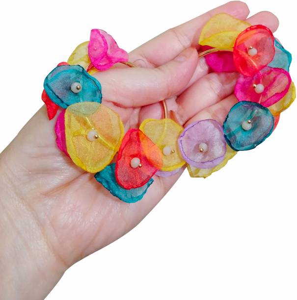 Iba n Isba Hoop Earrings Stylish Floral Gold Plated for Women and Girls, Pair of 1 Alloy, Fabric Hoop Earring