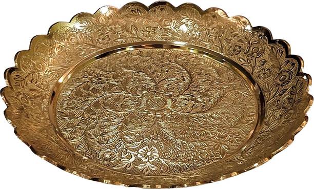 DECKORISH Brass Golden Heavy weighted Fancy Plate 22 cm Dinner Plate