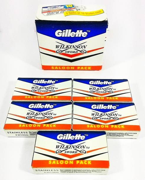 Gillette Wilkinson Sword Double Edge Razor Blades (50 In 1) (Pack Of 6) Saloon Pack by Rmr JaiHind, Men & Women