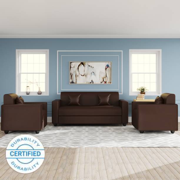 WESTIDO Emporio Leatherette 3 + 1 + 1 Brown Sofa Set