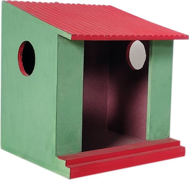 Paxidaya Wooden Bird House for Pigeon | Nest Box for Pigeon | Green and Red Color Wooden Pigeon House | Pet House / Breeding Box / Ghar | Only for Pigeon Bird House