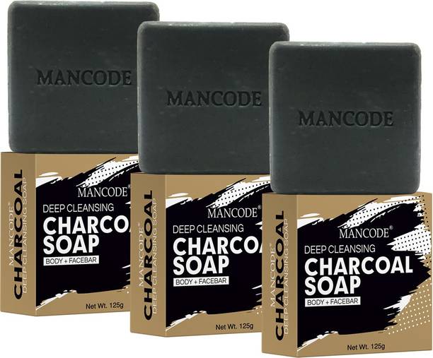MANCODE डीप क्लेन्ज़िंग चारकोल सोप,125gm ईच, पैक ऑफ 3