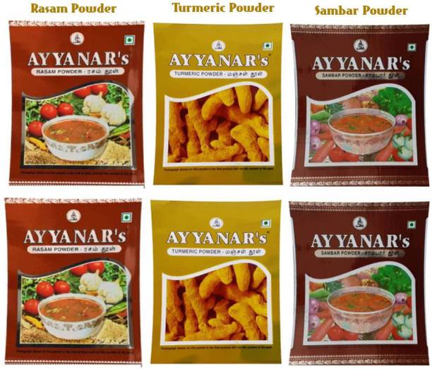 Ayyanar's Rasam , Turmeric, Sambhar Powder Combo pack (6 x 50g)
