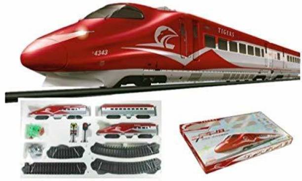 DIKUJI ENTERPRISE Tigers Bullet Train Set with Light and Sound & Track High Speed Electric Metro Train with Long Track and Flyover Signal Accessories Best Train Toy for Kids