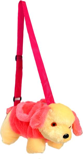 Cult Factory Dog Plush Stylish Furry Cute Soft Toy Cross Body Sling Bag Pink colour For Girls, Kids, Women, Children Plush Bag