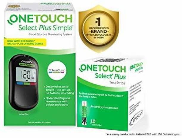 OneTouch Select Plus Simple Glucometer (FREE 10 strips + lancing device + 10 lancets) Glucometer