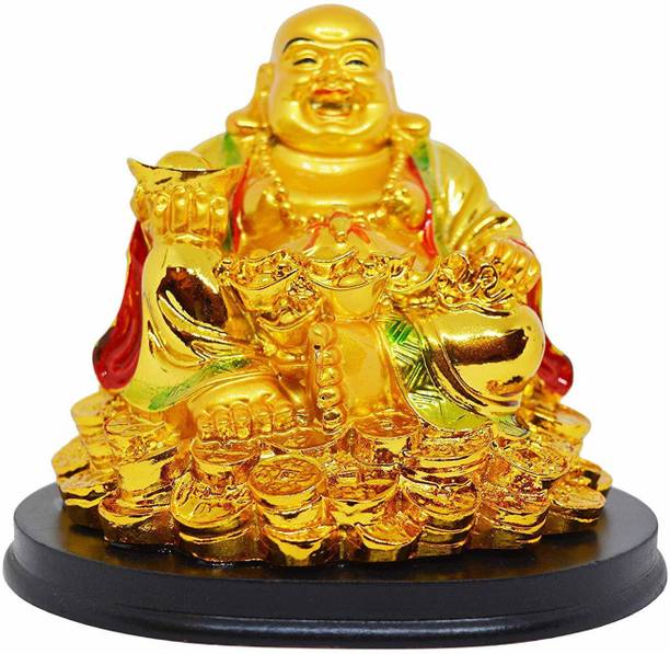 Ripe India Porcelain Feng Shui Laughing Buddha Health Wealth and Happiness Decorative Showpiece - 13 cm