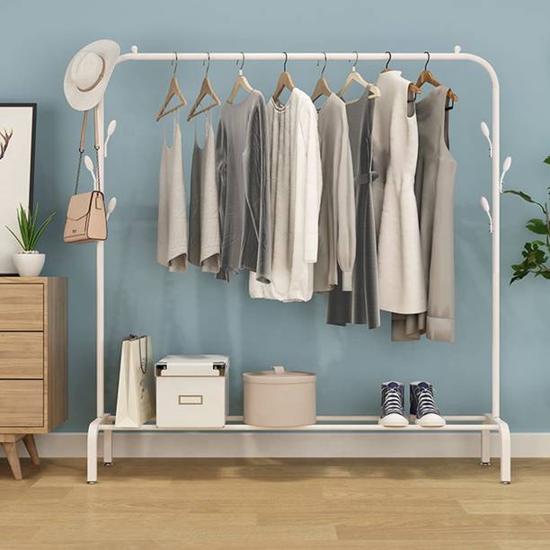 ADA Metal Garment Rack with Top Rod and Lower Shelf, 8 Hook Heavy Duty Clothes Stand Metal Coat Stand