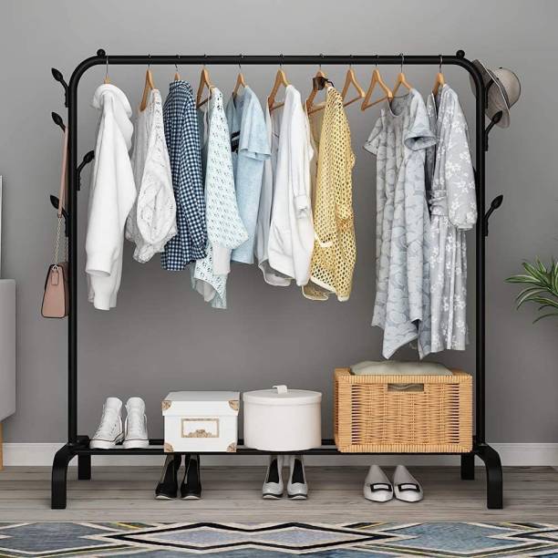 LEOPAX Aluminium Floor Cloth Dryer Stand Heavy Duty Metal Garment Rail with 8 Hooks for Bedroom, Living Room and Entryway