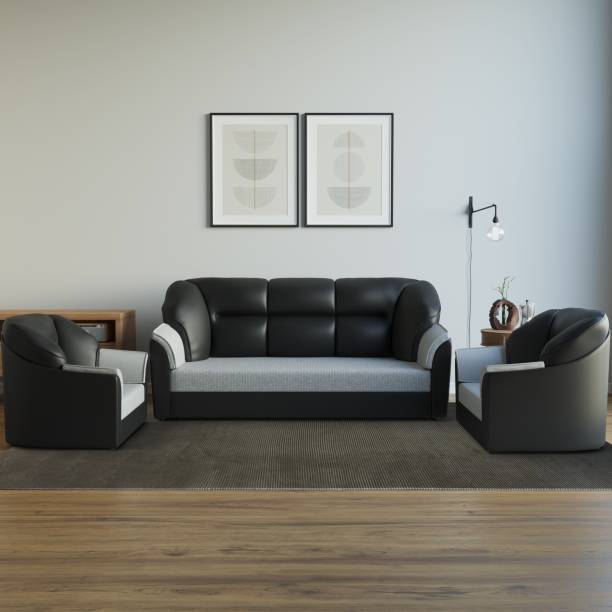 WESTIDO Cyrus Leatherette 3 + 1 + 1 Black Grey Sofa Set